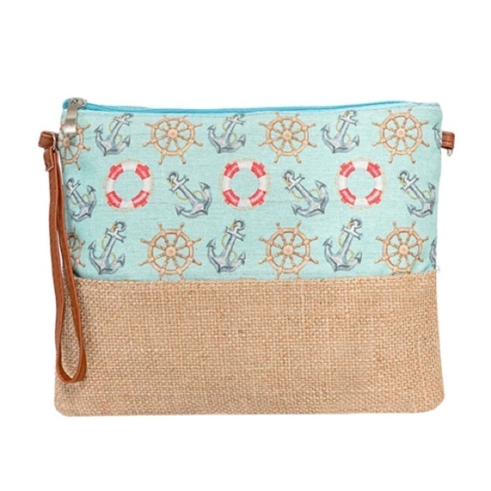 Green Anchor Print Wristlet Pouch